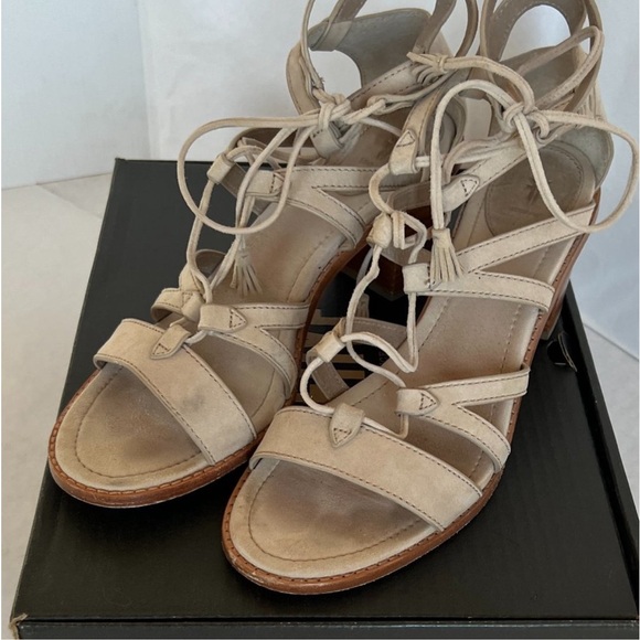 11 FRYE BRIELLE STRAPPY LACE-UP BLOCK HEEL SANDAL . Tan nude color. EUC - Picture 6 of 12